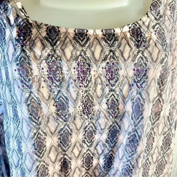 One World Plus Sz 1X Printed Long Sleeve Top w/ Chiffon Embellish Poncho Purple - Picture 9 of 14